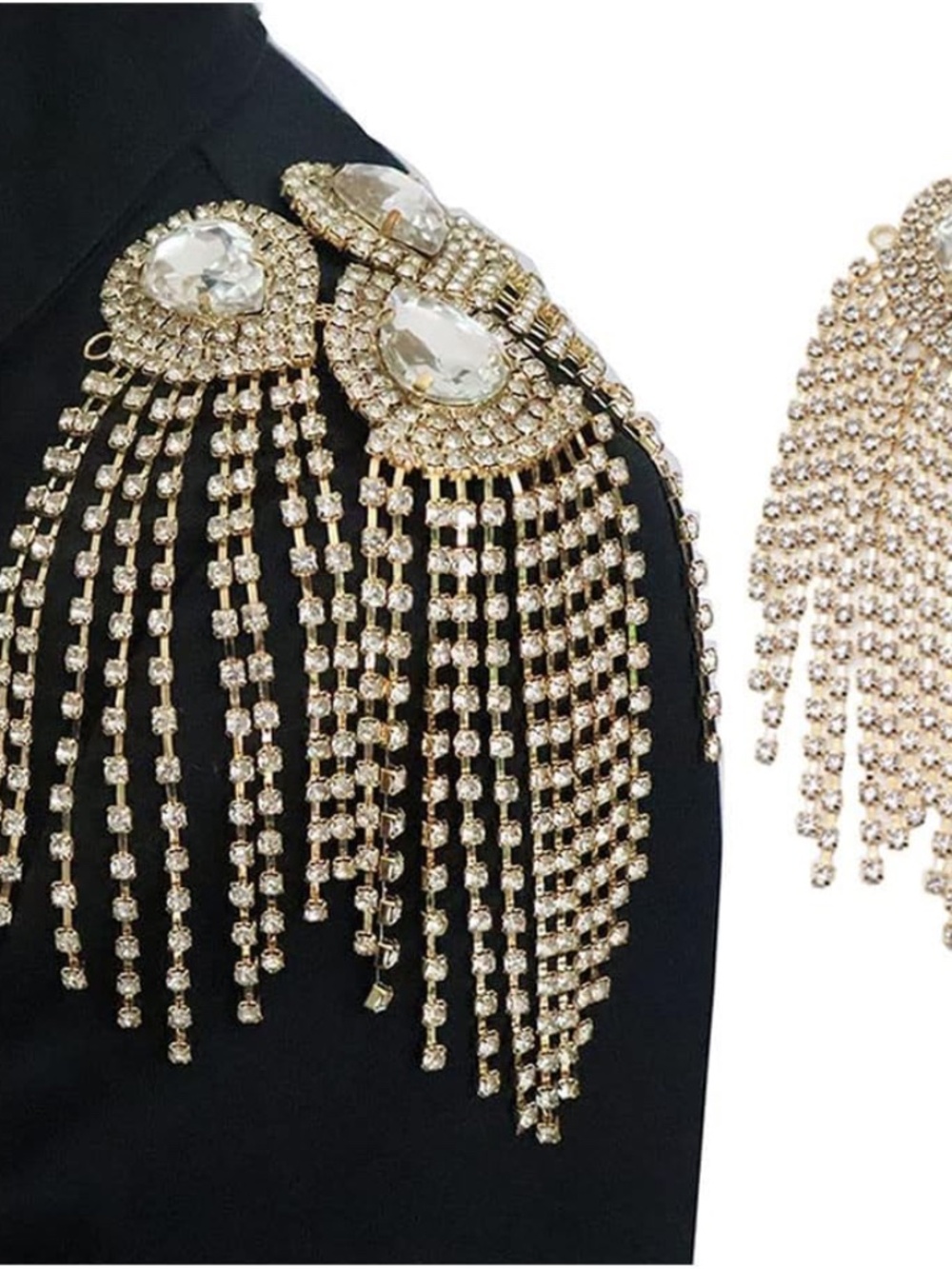 NWOT 1 Rhinestone Tassel Shoulder Epaulet Spike Chain Shoulder Badge Brooch Pins